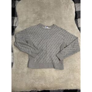 Champion Reverse‎ Weave All Over Print Sweatshirt Sz Small Gray Spellout Logo